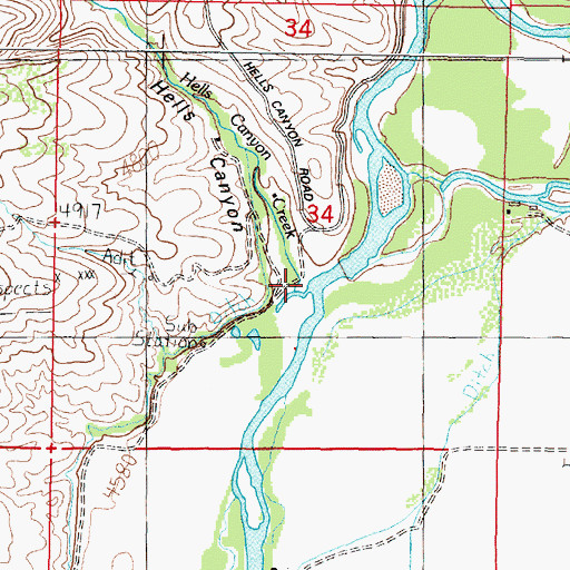 Topographic Map of Hells Canyon Creek, MT