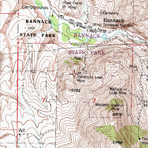 Topographic Map of Hendricks Lode Mine, MT