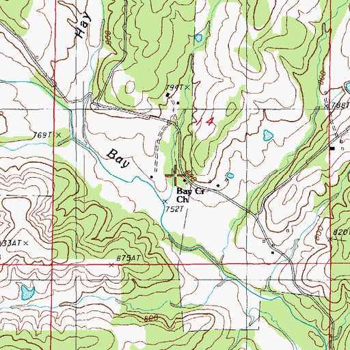 Topographic Map of Bay Creek Church, AR