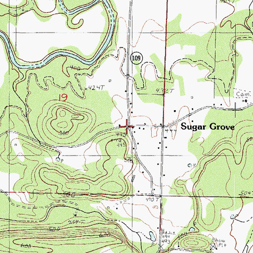 Topographic Map of Sugar Grove, AR
