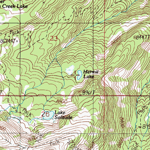 Topographic Map of Hermit Lake, MT