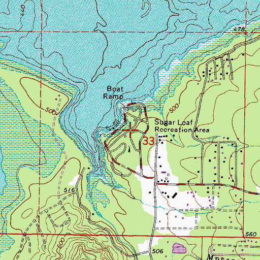 Topographic Map of Sugar Loaf Recreation Area, AR
