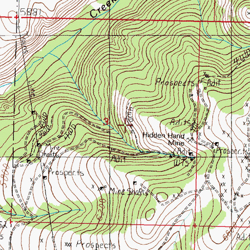 Topographic Map of Hidden Hand Mine, MT