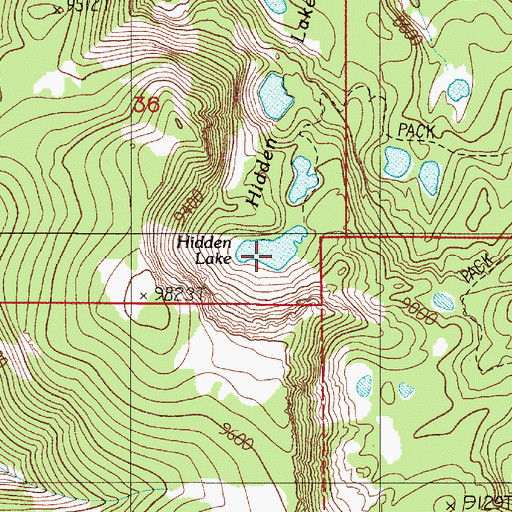 Topographic Map of Hidden Lakes, MT