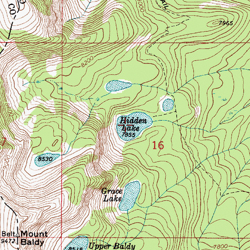 Topographic Map of Hidden Lake, MT