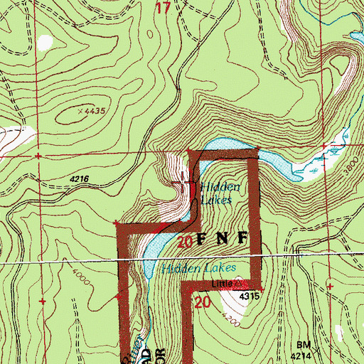Topographic Map of Hidden Lakes, MT