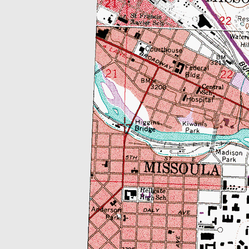 Topographic Map of Higgins Bridge, MT