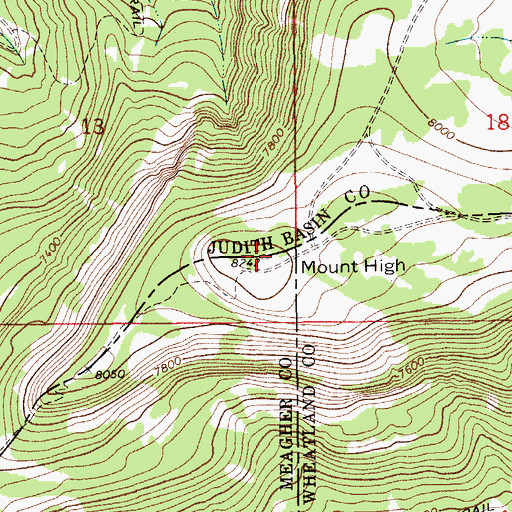 Topographic Map of Mount High, MT