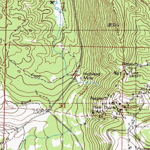 Topographic Map of Highland Mine, MT
