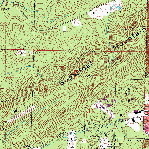 Topographic Map of Sugarloaf Mountain, AR
