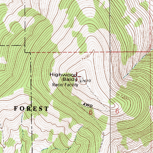 Topographic Map of Highwood Baldy, MT