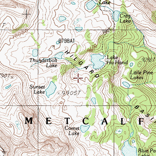 Topographic Map of Hilgard Basin, MT