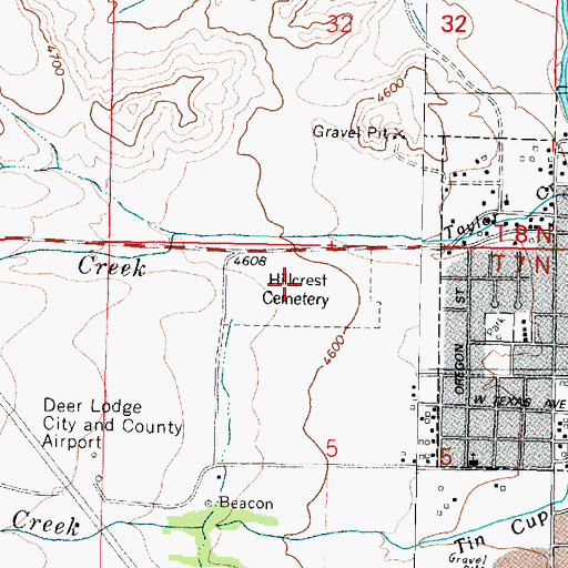 Topographic Map of Hillcrest Cemetery, MT