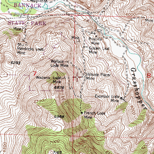 Topographic Map of Hillside Placer Mine, MT