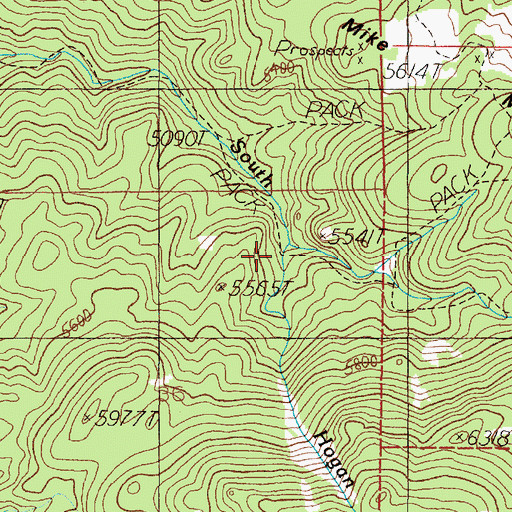 Topographic Map of Hogan Creek, MT
