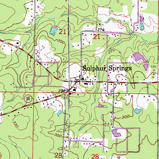 Topographic Map of Sulphur Springs, AR