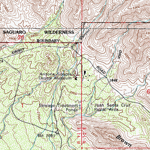 Topographic Map of Arizona-Sonora Desert Museum, AZ