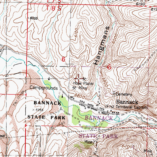 Topographic Map of Hope Placer Mine, MT