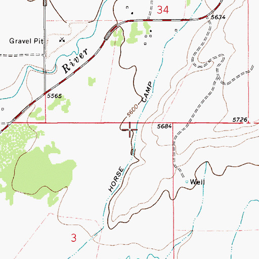 Topographic Map of Horse Camp Ditch, MT