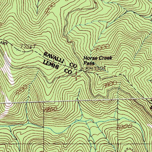 Topographic Map of Horse Creek Pass, MT