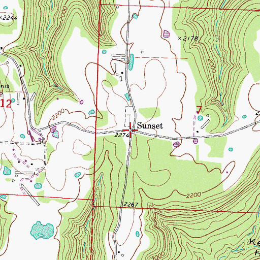 Topographic Map of Sunset, AR