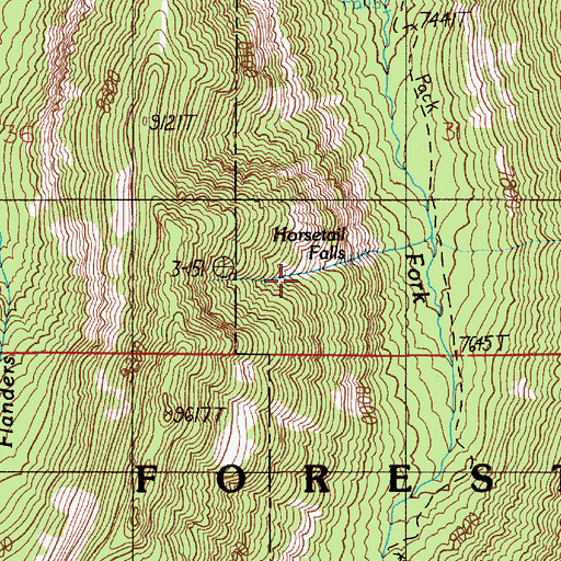 Topographic Map of Horsetail Falls, MT