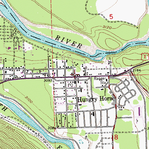 Topographic Map of Hungry Horse, MT