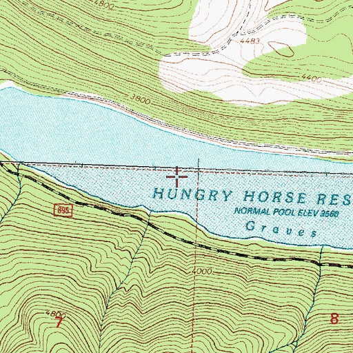 Topographic Map of Hungry Horse Reservoir, MT