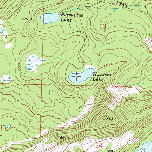 Topographic Map of Hunters Lake, MT
