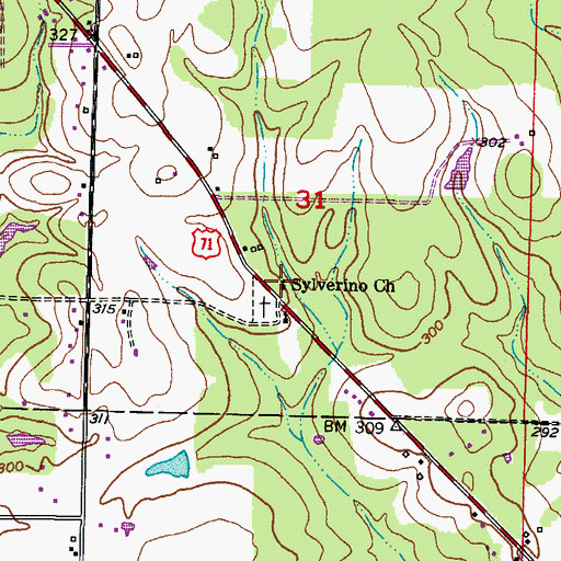 Topographic Map of Sylverino Church, AR