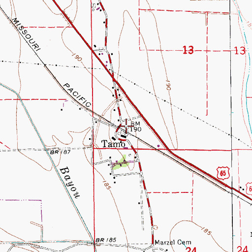 Topographic Map of Tamo, AR