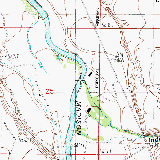 Topographic Map of Indian Creek, MT