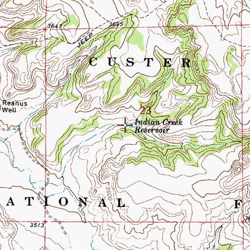 Topographic Map of Indian Creek Reservoir, MT