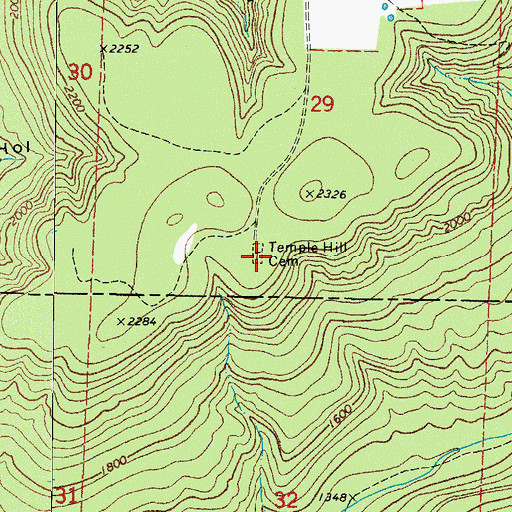 Topographic Map of Temple Hill Cemetery, AR