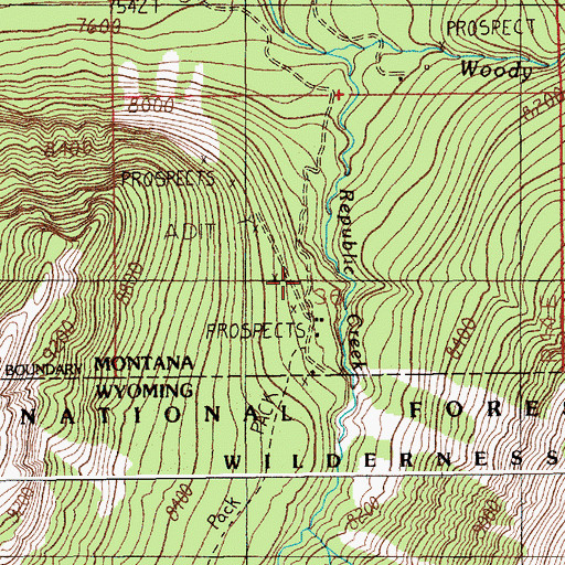 Topographic Map of Irma Mines, MT