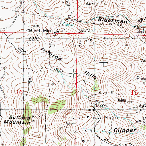 Topographic Map of Ironrod Hills, MT