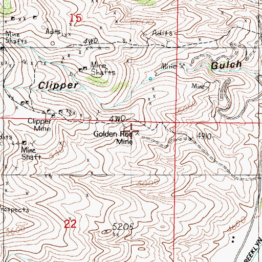 Topographic Map of Ironrod Mine, MT