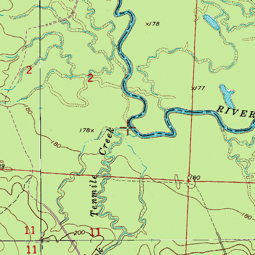 Topographic Map of Tenmile Creek, AR