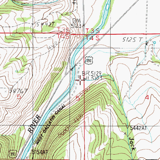 Topographic Map of Jack Creek, MT
