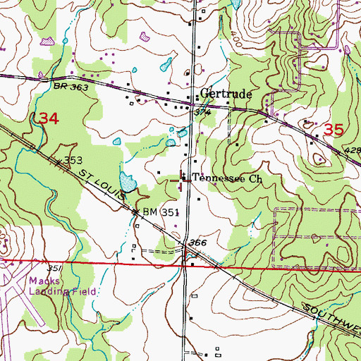 Topographic Map of Tennessee Baptist Church, AR