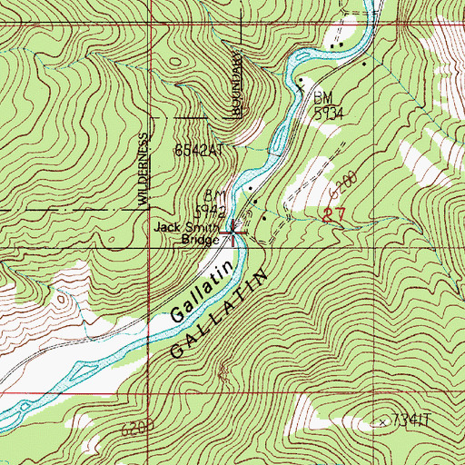 Topographic Map of Jack Smith Bridge, MT