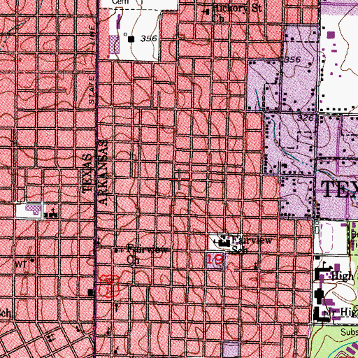 Topographic Map of Texarkana, AR
