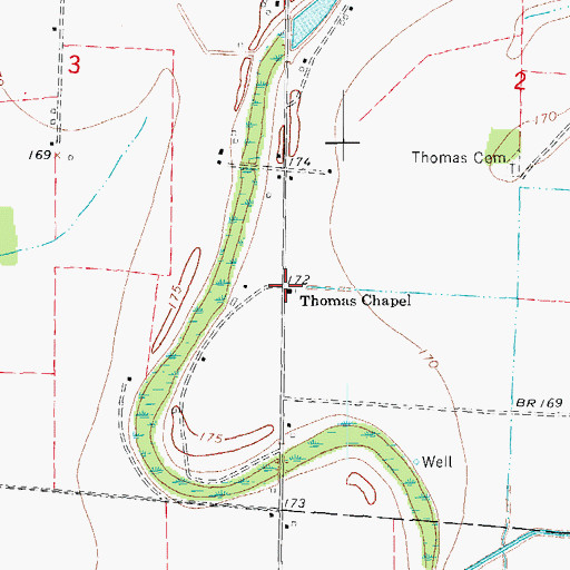 Topographic Map of Thomas Chapel, AR