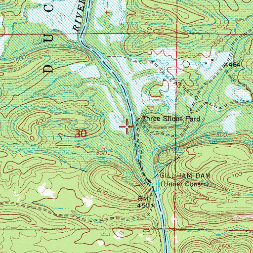 Topographic Map of Three Shoot Ford, AR