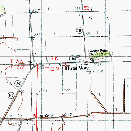 Topographic Map of Three Way, AR