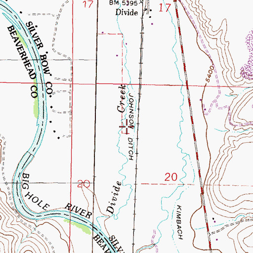 Topographic Map of Johnson Ditch, MT