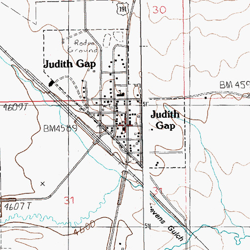 Topographic Map of Judith Gap, MT