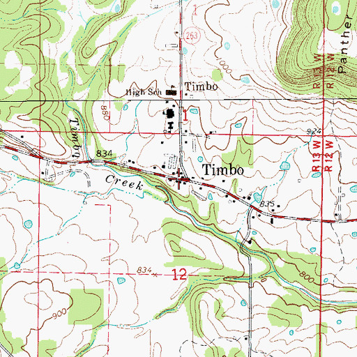 Topographic Map of Timbo, AR