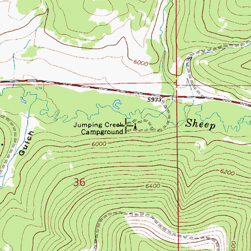 Topographic Map of Jumping Creek Campground, MT