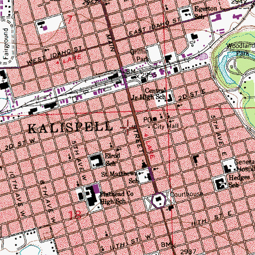Topographic Map of Kalispell, MT